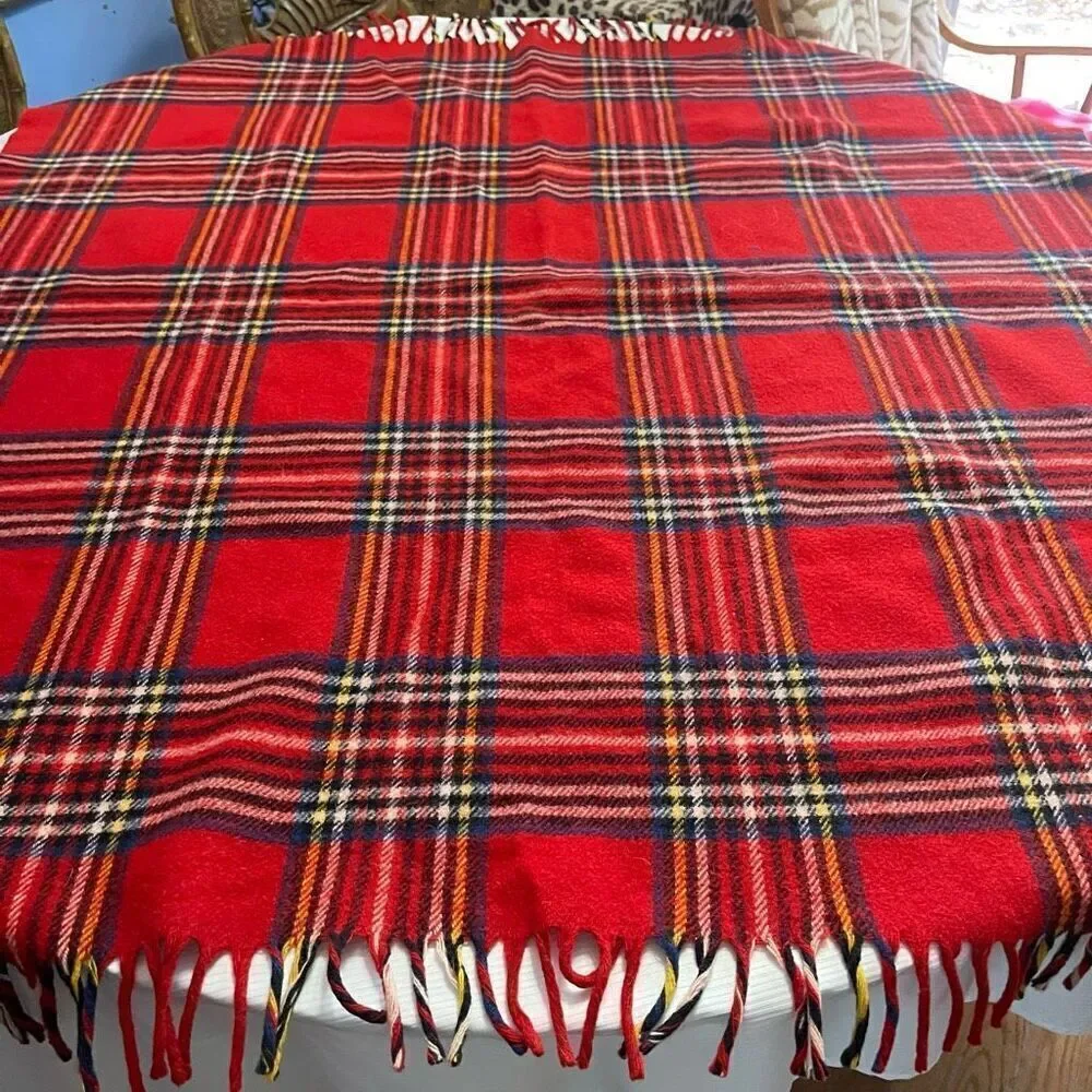 Faribo Wool Fringed Throw Lap Blanket Red Tartan Plaid Wool